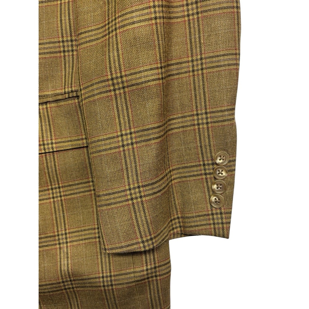 Jos A Bank 43R Honey Brown Red Plaid Blazer Jacket Sport Suit Coat Silk Wool - Picture 2 of 12